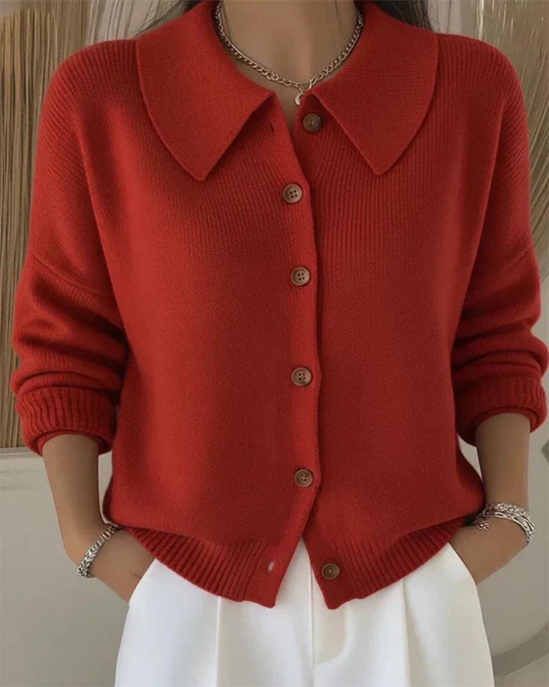 Ambra Cardigan met knoopcollier | Verfijnd, warm en altijd passend