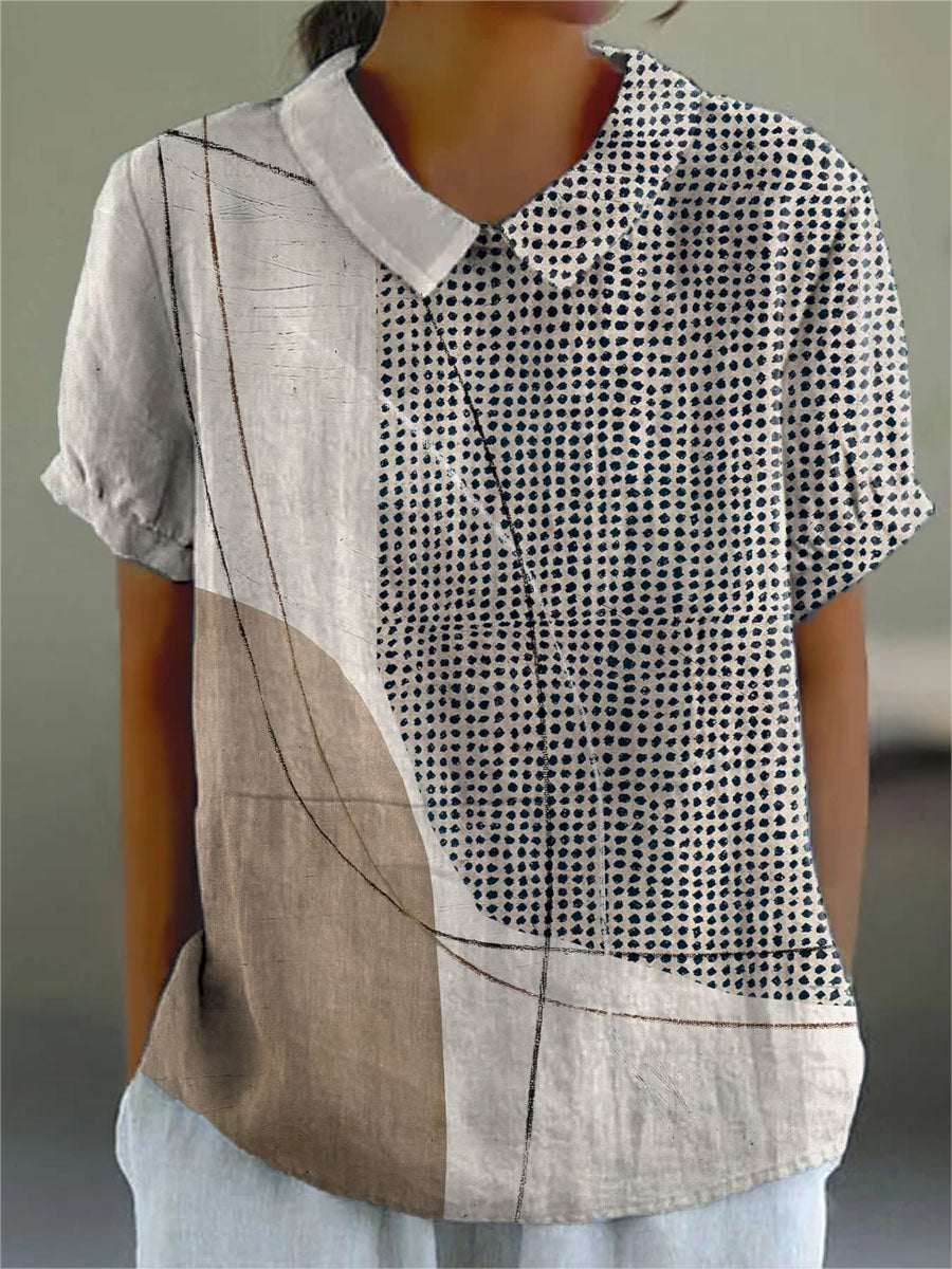 Bianca | Blouse met abstracte stippen en lijnen