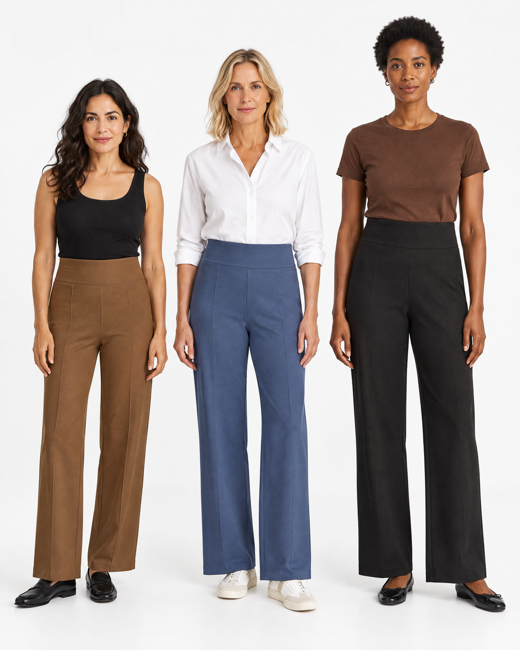 Livia stretchbroek in koffie, blauw en zwart