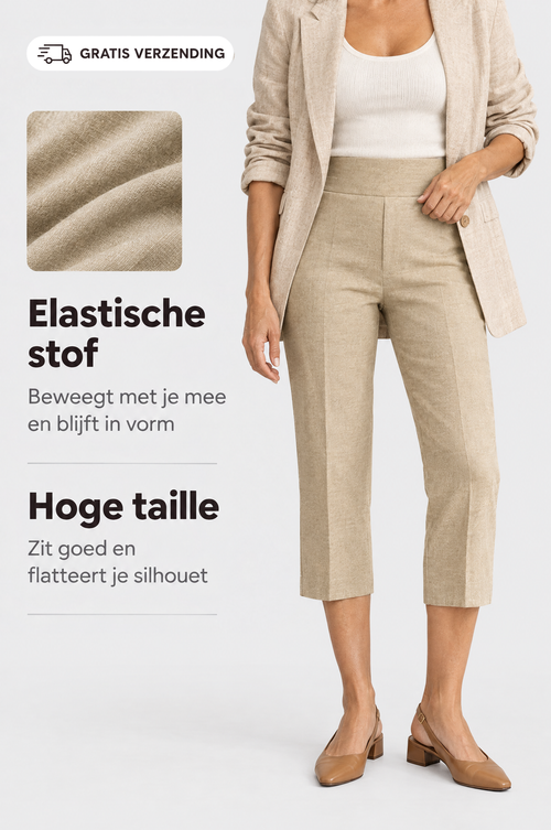 Marta capribroek in lichtkaki met hoge taille en elastische stof