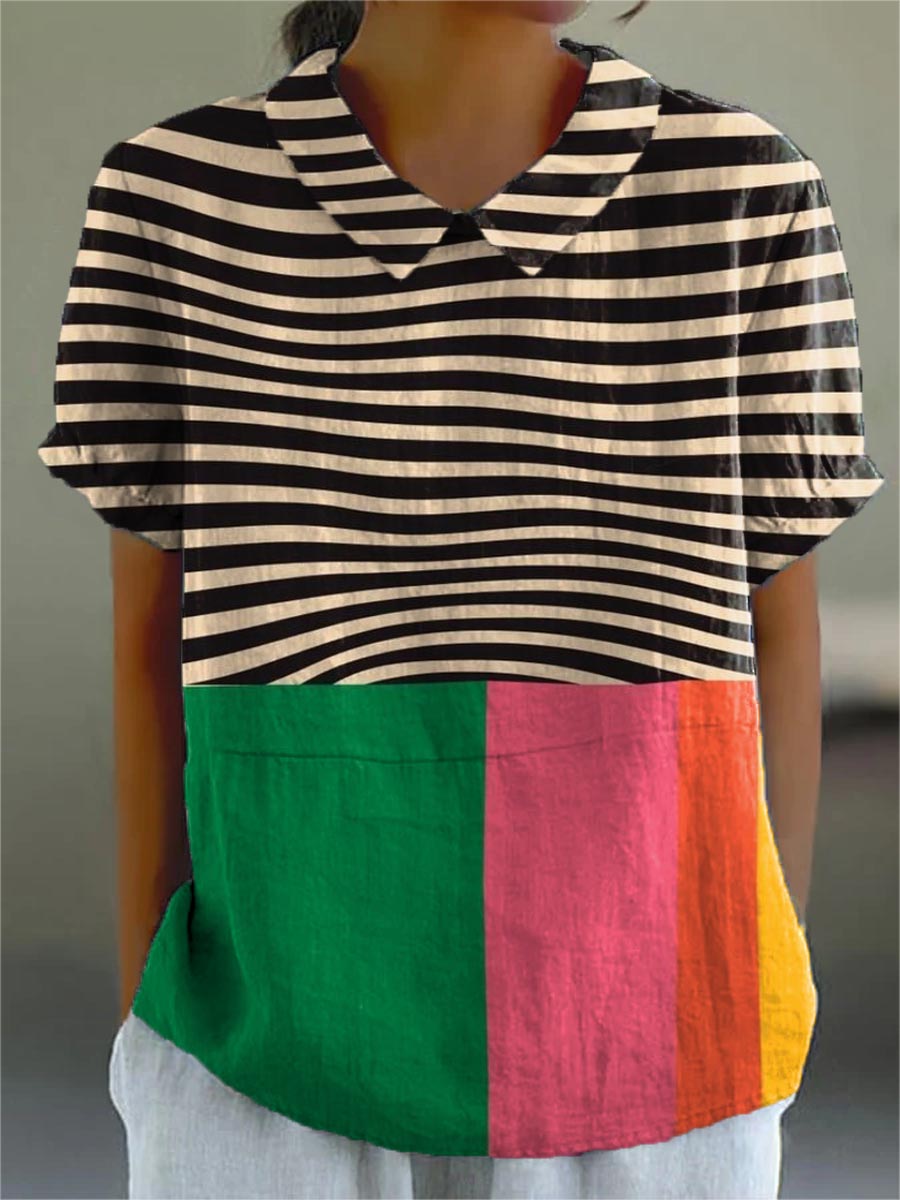 Lorenza | Blouse met gedurfde strepen en kleurblokken